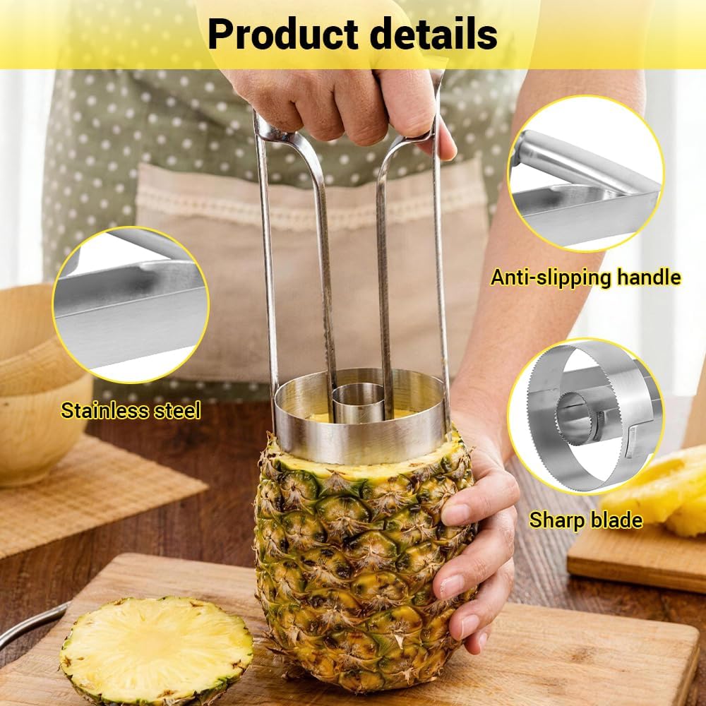Kitchen Pineapple Peeler Corer, Stainless Steel Cutter Fruit Slicer Core Remover Spiral Easy Tool for Homemade Camp Restaurant Hotel 3inch