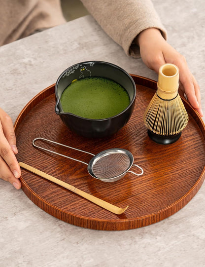 TANG PIN Matcha Set - Match Bowl and Whisk, 15 OZ, Matcha Scoop | Matcha Whisk Stand (Chasen Holder) - 4pc Perfect Matcha Kit for Matcha Tea Ceremony (Mottled Green)