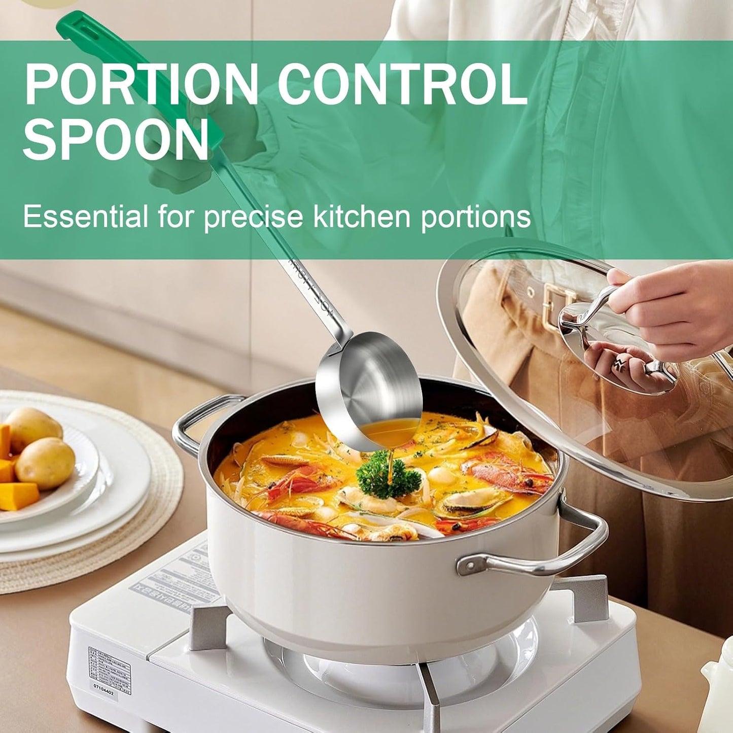 1 Ounce Solid Stainless Steel Portion Control Ladle Spoon - 2Pcs Pizza Sauce Serving Spoons Portion Ladle for Sauces, Perfect for Weight Watchers, Buffets, Parties