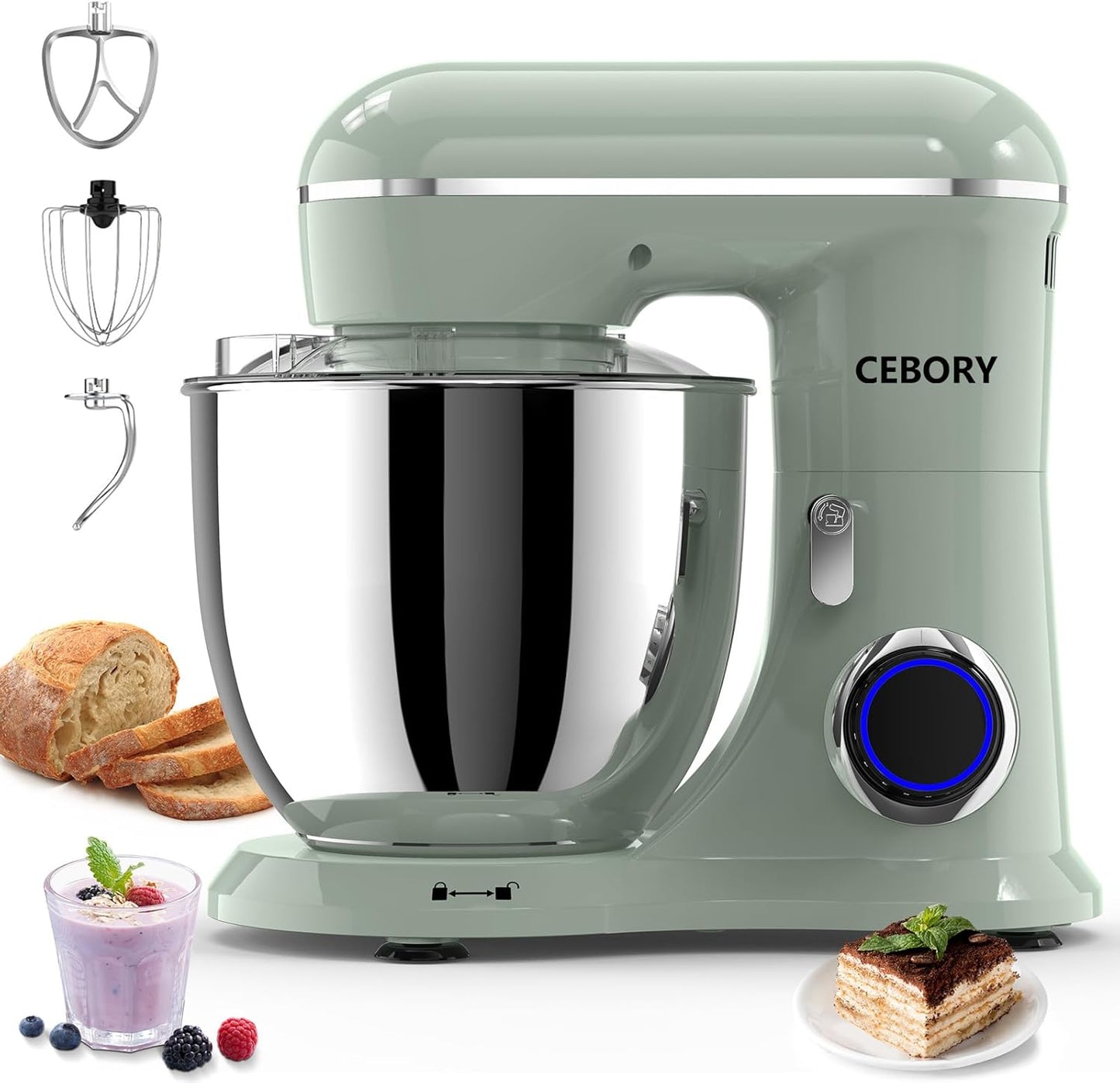 CEBORY 3-IN-1 Electric Stand Mixer, 6.5QT Bowl 660W 10-Speed Kitchen Mixer, Household Food Mixers include Dough Hook, Beater and Whisk, Bread Cake Mixer for Baking and Most Home Cooks, Pink