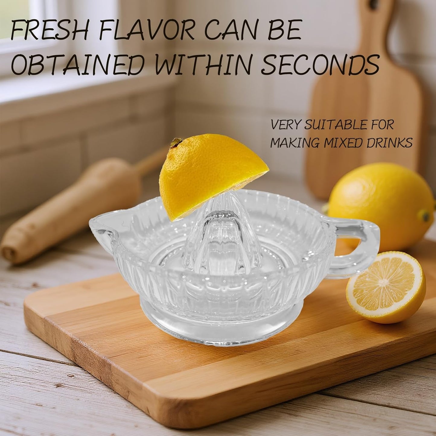 Glass Citrus Juicer Reamer with Handle and Pour Spout, Heavyweight for Fresh Juice, Cooking, and Cocktails