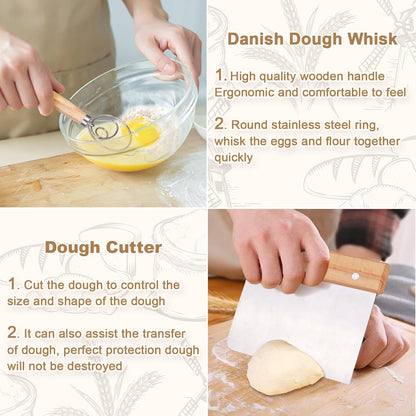 Bread Making Tools and Supplies, Set of 7, inclued Round Baking Mat and Oval Baking Mat, Sourdough Danish Dough Whisk, Bread Lame Dough Scoring, Bread Scraper Dough Cutter, Perfects Gift for Baker