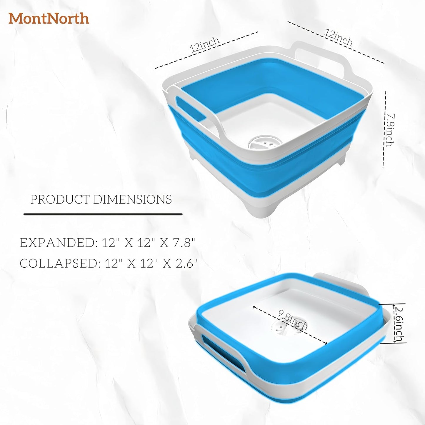 MontNorth Collapsible Wash Basin 9L, Foldable Dish Tub with Drain Plug, Portable Collapsible Dish Basin, Camping Sink for Washing Dishes, Laundry & Kitchen Use,Gray
