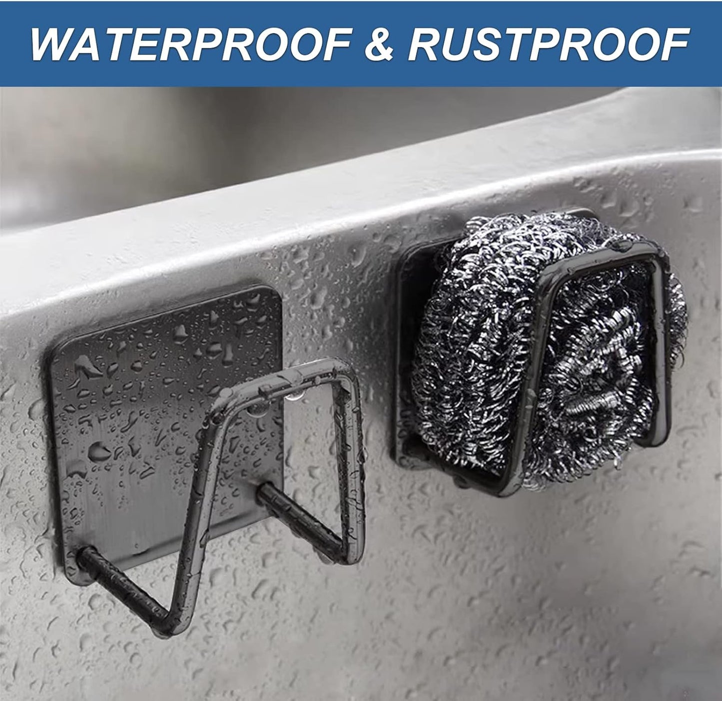 2Pcs Sponge Holder for Kitchen Sink，Strong Adhesive Small Sponge Holder，Sink Holder for Brush and Sponge，Premium Rustproof SUS304 Stainless Steel Rust Proof Waterproof (Silver)