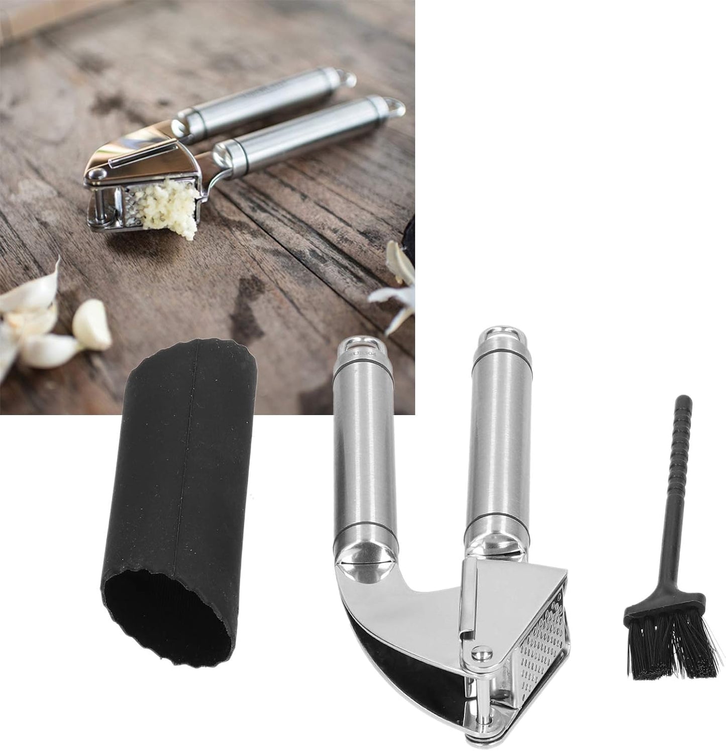 304 Stainless Steel Peel Garlic, Peeling Roller Tube Brush Mincer Crusher, Fine Polished Mirror Kitchen Tool, Garlic Peeler Sets