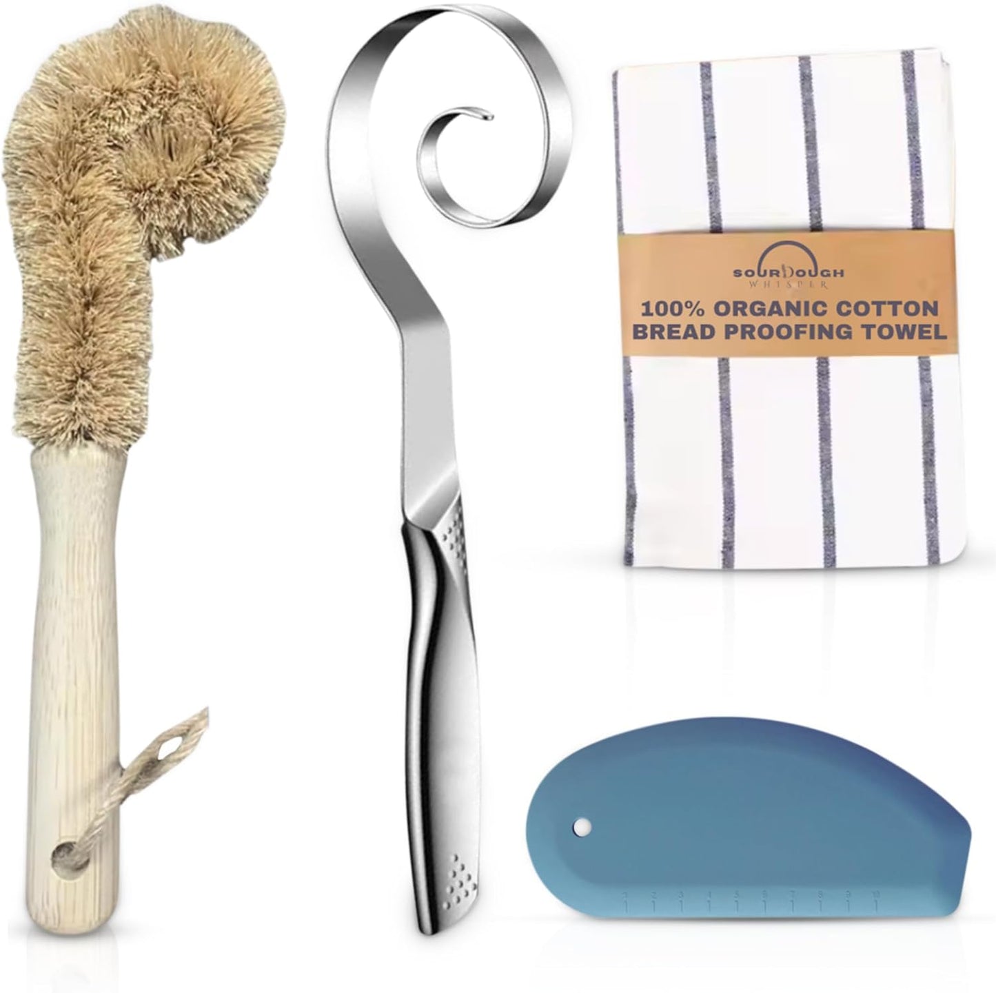 Sourdough Accessories | Seamless Danish Sourdough Bread Whisk, Silicone Dough Scraper & Sourdough Scoring Tool with 5 Blades + Storage Bag (Sourdough bread lame Kit) | Bread baking supplies