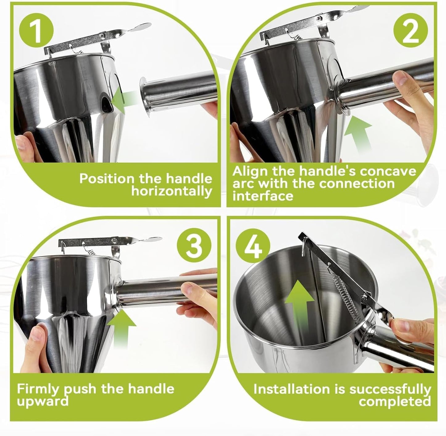 40oz Stainless Steel Pancake Batter Dispenser with Stand, Funnel Cake & Cupcake Batter Dispenser, Multi-Caliber Nozzles for Waffles, Crepes & Icing – Includes 4 Nozzles, Whisk & Brush