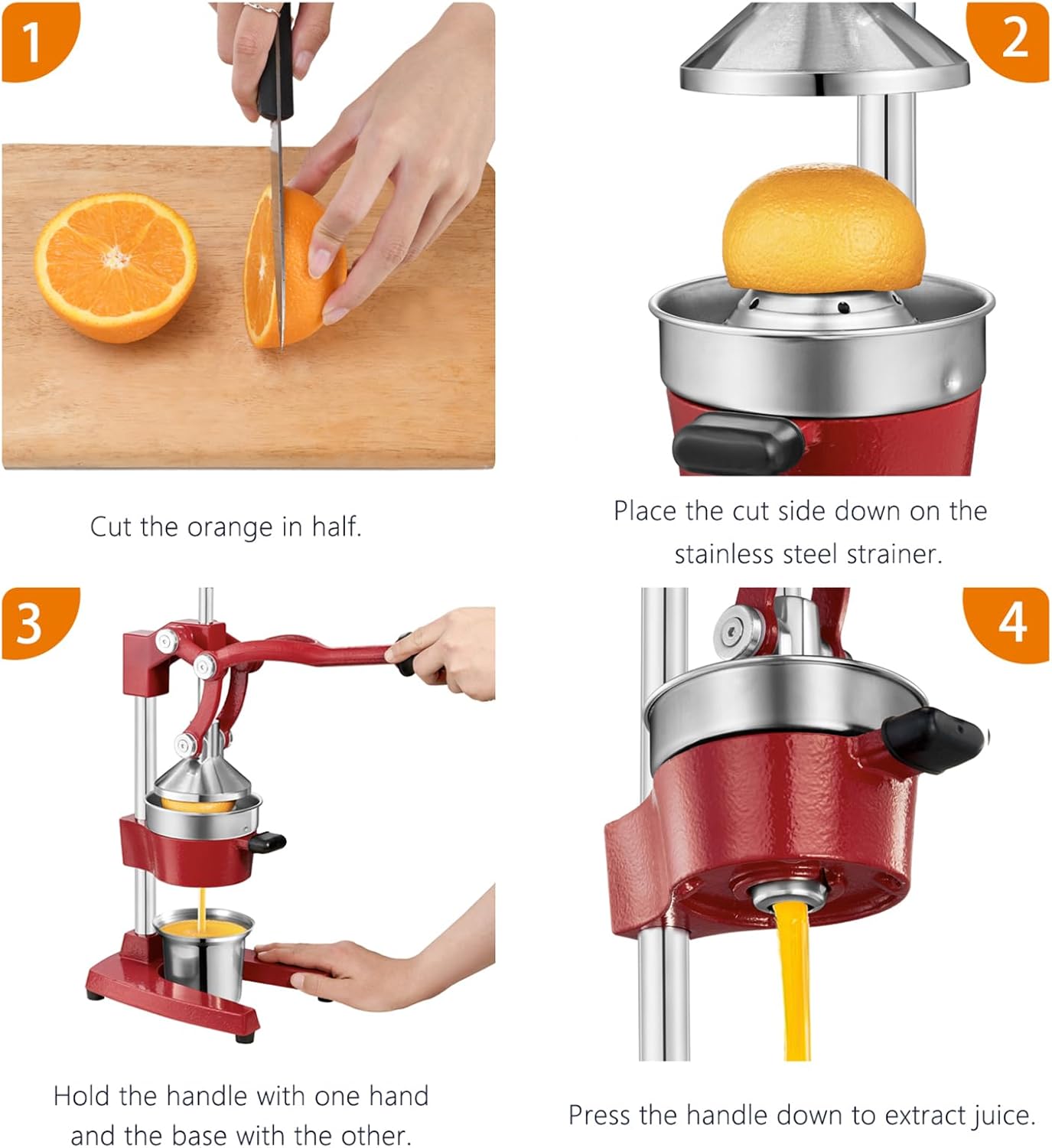 TONGCHANT Manual Juicer, Heavy Duty Cast Iron Juicer | Hand Press Juicer for Orange Lemon Lime Pomegranate & Citrus Fruits, High Leverage for Easy Juicing, Stainless Steel Cup, Easy to Clean, Black