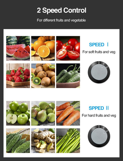 Qcen Juicer Machine, 500W Centrifugal Juicer Extractor with Wide Mouth 3” Feed Chute for Fruit Vegetable, Easy to Clean, Stainless Steel, BPA-free (Black)