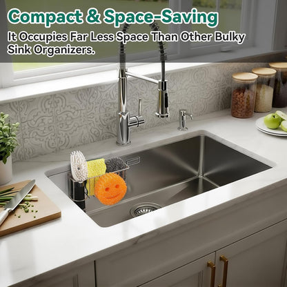 3-In-1 Sponge Holder for Kitchen Sink with Suction Cups & Adhesive Hook , In-sink Sponge Holder, Wall Hanging Sink Caddy Organizer Rack - Sponge, Dish Cloth, Brush, Scrubber - 304 Stainless Steel