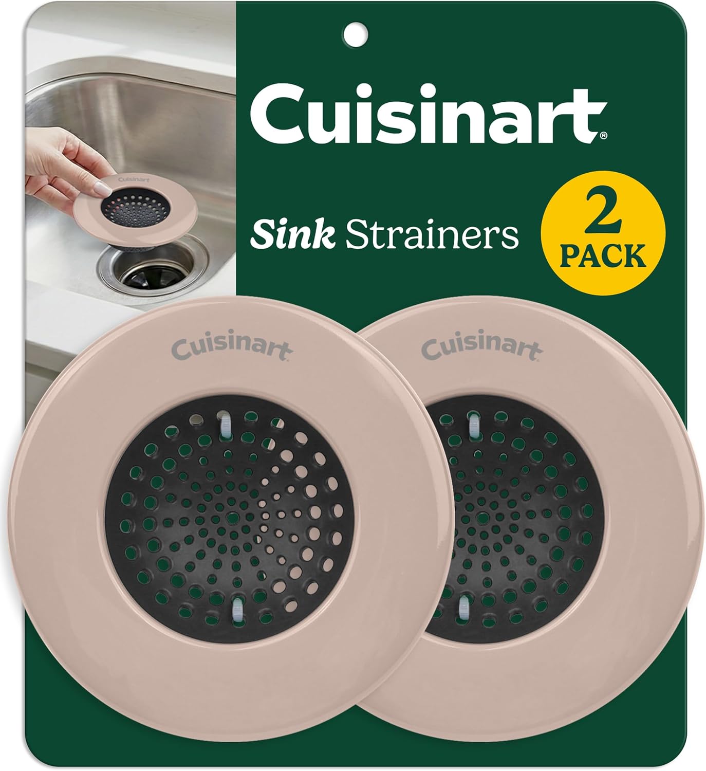 Cuisinart Sink Strainers- 2 Pack Kitchen Sink Drain Strainer & Food Catcher with Enamel-Coated Stainless Steel Rim and Silicone Base, Fits Standard 3.5" Drains, Outer Diameter 4.35", Scratch-Safe