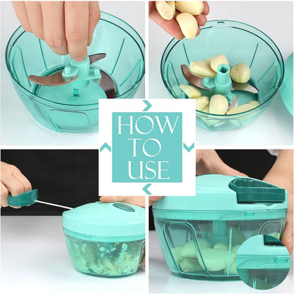 Ourokhome Manual Food Processor Vegetable Chopper, Portable Hand Pull String Garlic Mincer Onion Cutter for Veggies, Ginger, Fruits, Nuts, Herbs, etc., 500ml, Deep Blue