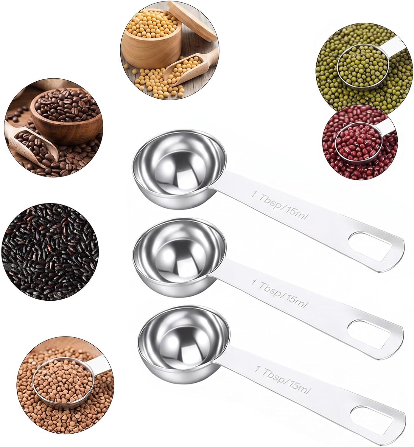 JJUNW 3Pcs Measuring Spoon, Tablespoon Measurings Spoon, Coffee Scoop Spoons Coffees Scoop For Ground Coffees, Long Handle Measuring Spoons For Cooking Baking Coffee Sugar