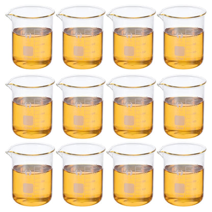PATIKIL 50ml Low Form Glass Beaker, 12 Pack 3.3 Borosilicate Glass Graduated Printed Scale Measuring Cups with Spout for Kitchen Lab Liquids