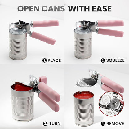 Zulay Kitchen Heavy Duty Stainless Steel Can Opener Manual with Bottle Opener - Rust Proof Manual Can Opener With Turn Knob & Comfy Soft Grip Handles - Cherry Red - Colors A