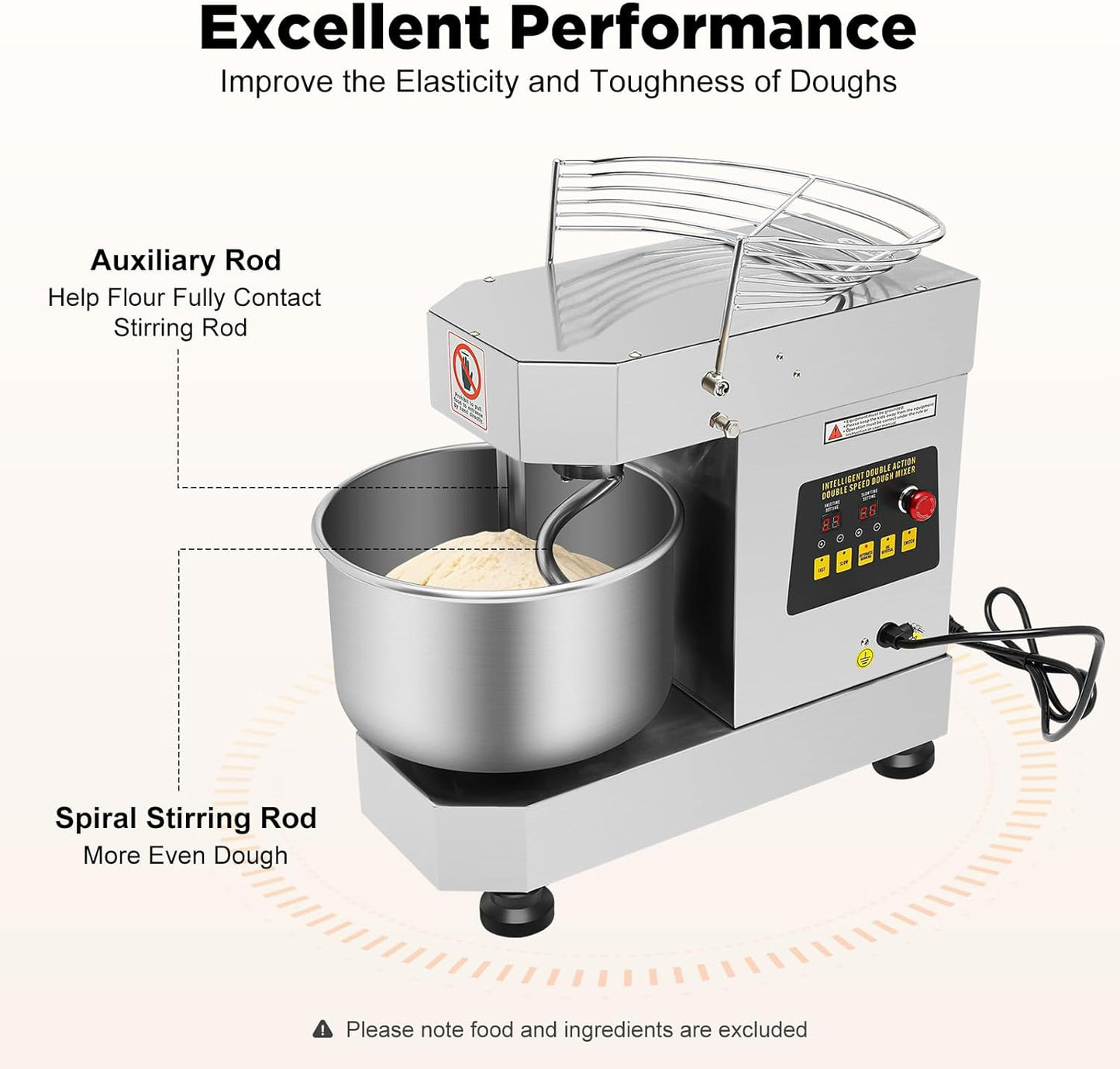 Commercial Dough Mixer 12Qt 750W Electric Dough Kneading Machine, 2-Speed Food Mixer with Stainless Steel Bowl for Pizza Dough, Bakery, Pastry, Cream Whipping, Jam Stirring, Restaurant & Home Kitchen