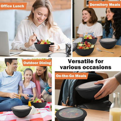 Wheat Straw Bowls Set with Lids, Unbreakable 40 OZ Cereal Bowls Set of 4, Salad Container for Lunch, Microwave & Dishwasher Safe Bowl Set for Kitchen, Picnic, RV, Camping, Multi