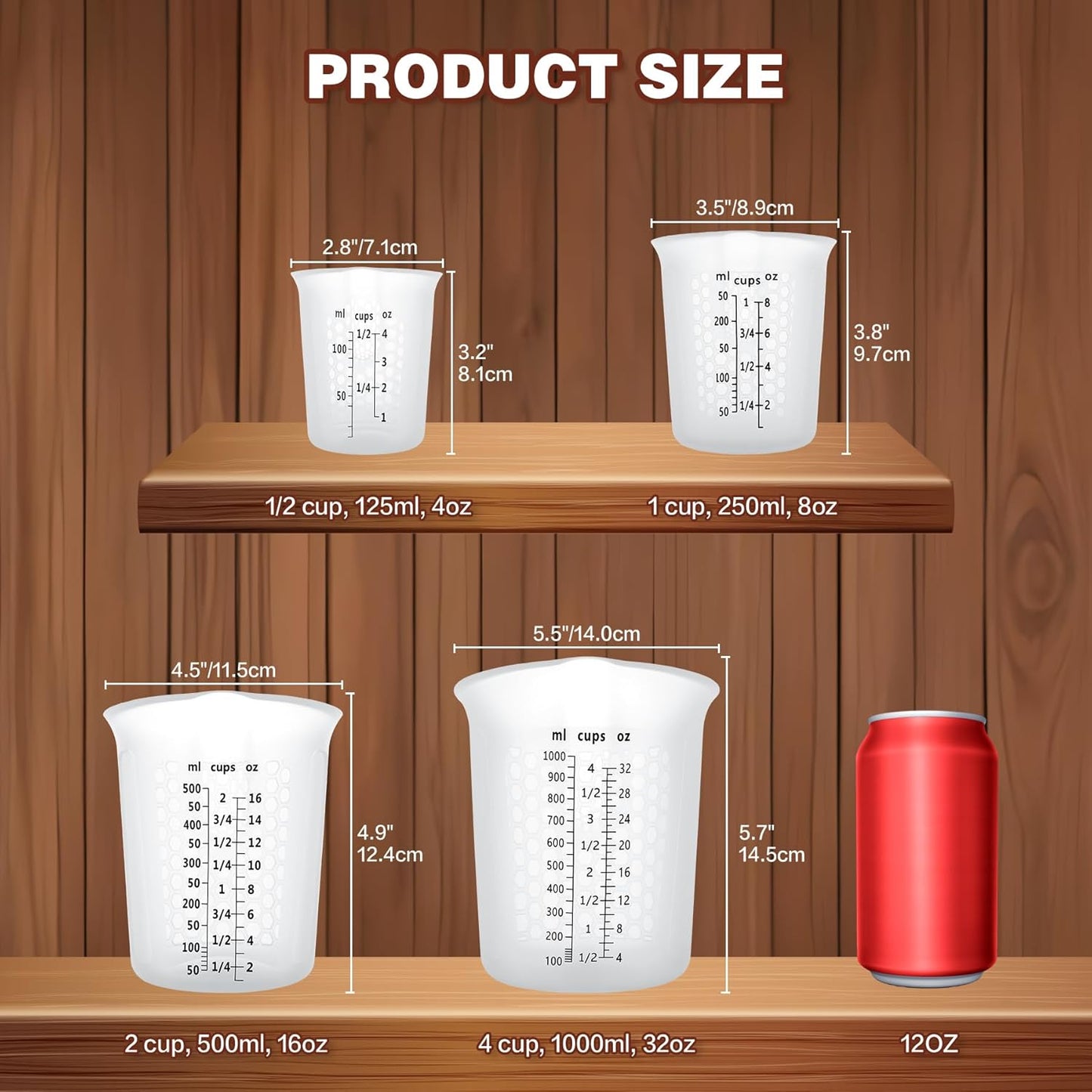 Silicone Measuring Cups Set 125ml + 250ml + 500ml for Cooking Reusable Baking Supplies Silicone Flexible Melting Measure Cup for Butter, Chocolate