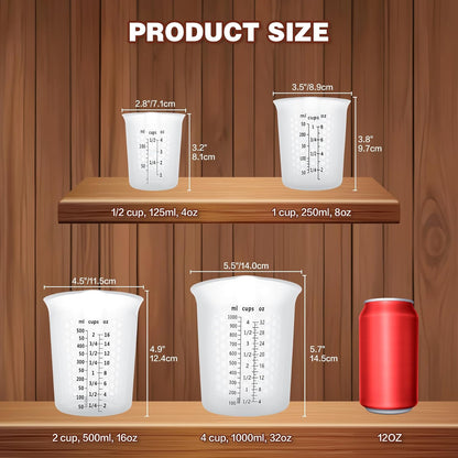 Silicone Measuring Cups Set 125ml + 250ml + 500ml for Cooking Reusable Baking Supplies Silicone Flexible Melting Measure Cup for Butter, Chocolate