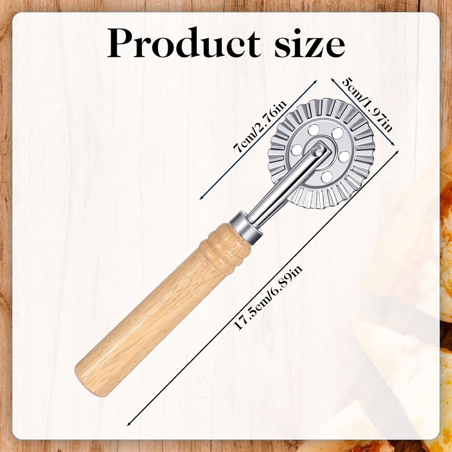 Ravioli Cutter Wheel Pasta Cutter Wheel with Roller Pastry Wheels With Long Wooden Handle, 6.7inch Dumpling Lace Making Zinc Alloy Noodle Making for Kitchen