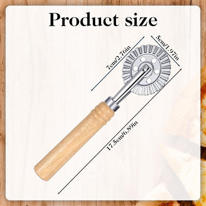 Ravioli Cutter Wheel Pasta Cutter Wheel with Roller Pastry Wheels With Long Wooden Handle, 6.7inch Dumpling Lace Making Zinc Alloy Noodle Making for Kitchen