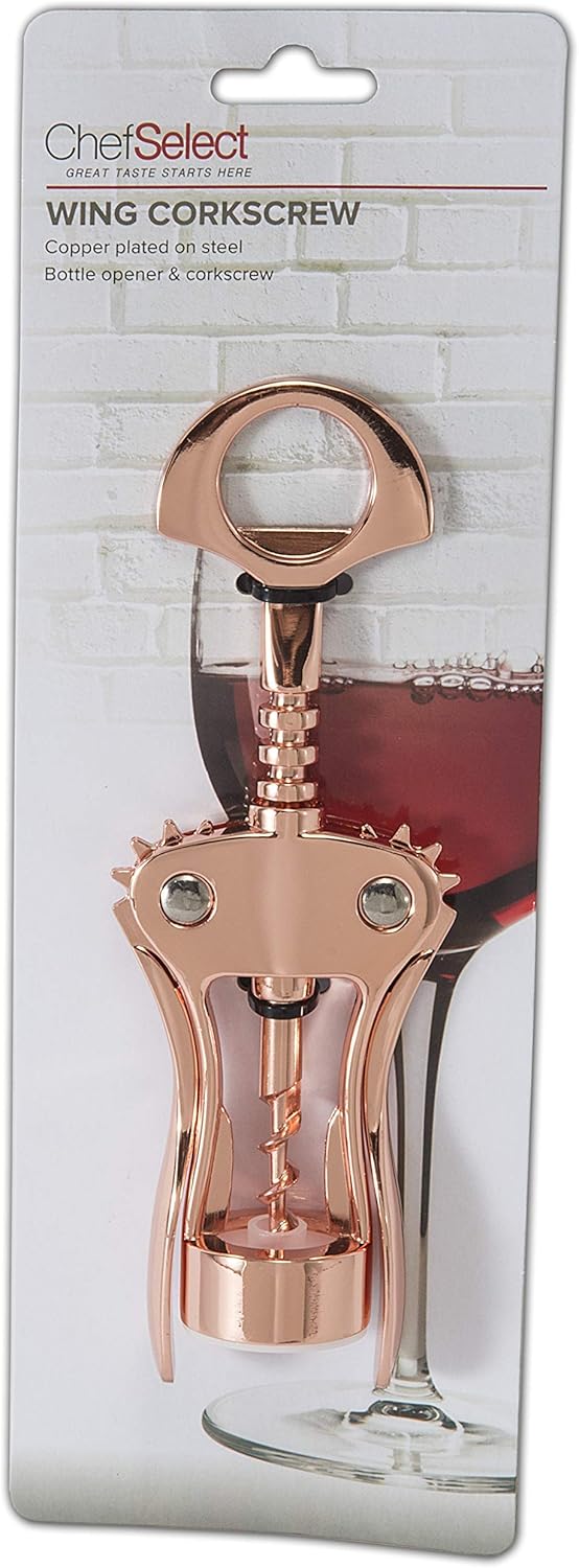 Wing Corkscrew, Wine Opener, Bottle Cap Opener, Steel, Copper Color