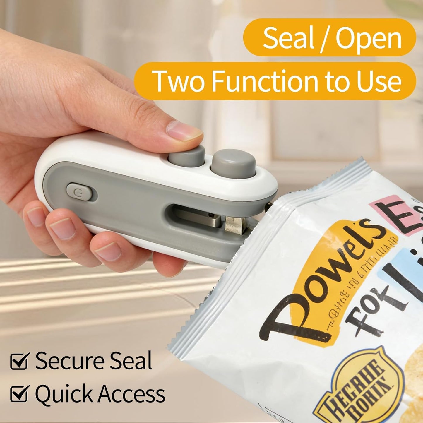 Mini Bag Sealer, 2 in 1 Heat Sealers with Cutter, Portable Handheld Chip Bag Sealers, Rechargeable Vacuum Sealers for Snacks & Food Storage