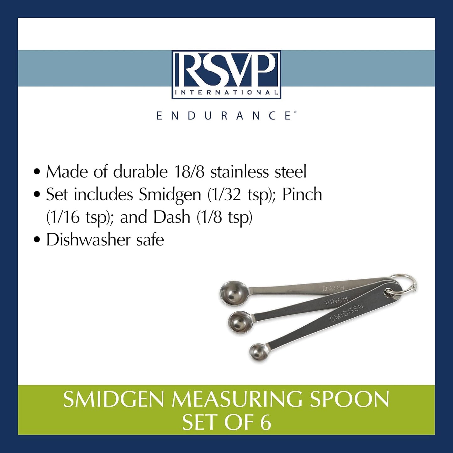RSVP International Endurance Kitchen Collection Measuring Tools, Dishwasher Safe, Smidgen, 3 Piece, Stainless Steel