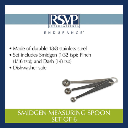 RSVP International Endurance Kitchen Collection Measuring Tools, Dishwasher Safe, Smidgen, 3 Piece, Stainless Steel