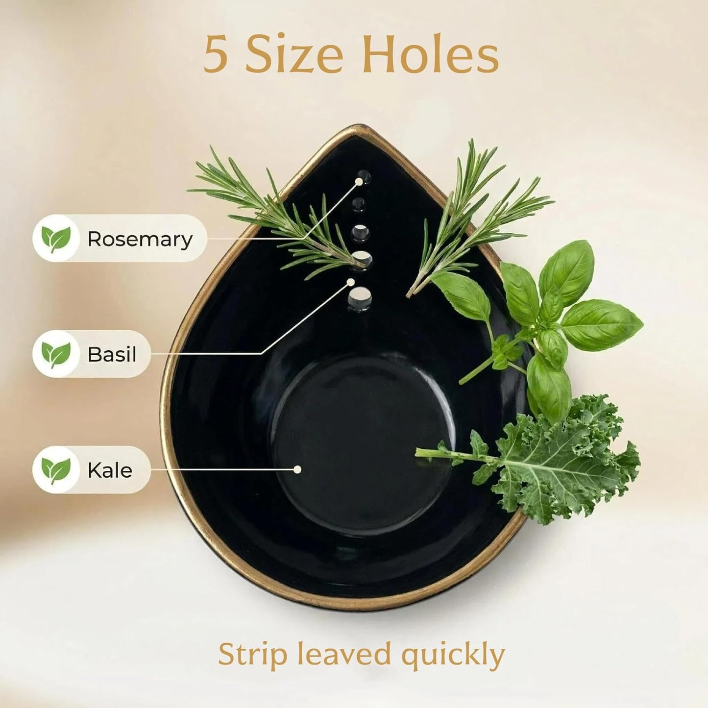 2026 New Herb Stripper Bowl – Pottery Herb Stripper with 5 Different Size Holes, Kitchen Herb Leaf Peeling Tool for Easy Removal of Rosemary, Kale, Basil, Thyme