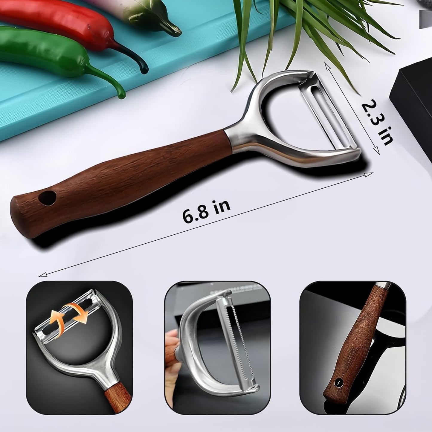 Vegetable Peelers For Kitchen,Stainless Steel Potato Peelers,Swivel Fruit Peeler Featuring Sharp And Durable Blades,Can Be Quickly Peeled,Ergonomic Solid Wood Anti Slip Handle