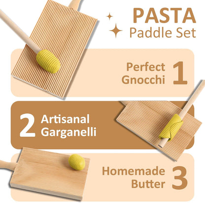Gnocchi Boards and Ravioli Rolling Pin, Wood Gnocchi Pasta Making Tools Curved Gnocchi Board Paddle Roller for Homemade Pasta for Pasta Lovers Baking