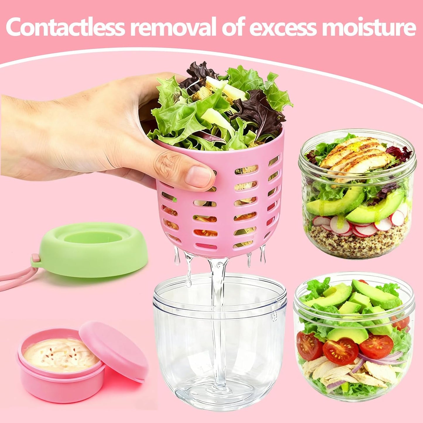 Mity rain Salad Pod with Dressing Container, Salad Jar with Inner Layer & Spoon, Salads Jars Pods with Lids, Microwave/Dishwasher/Freezer Safe Ideal for Meal Prep Office Home Travel