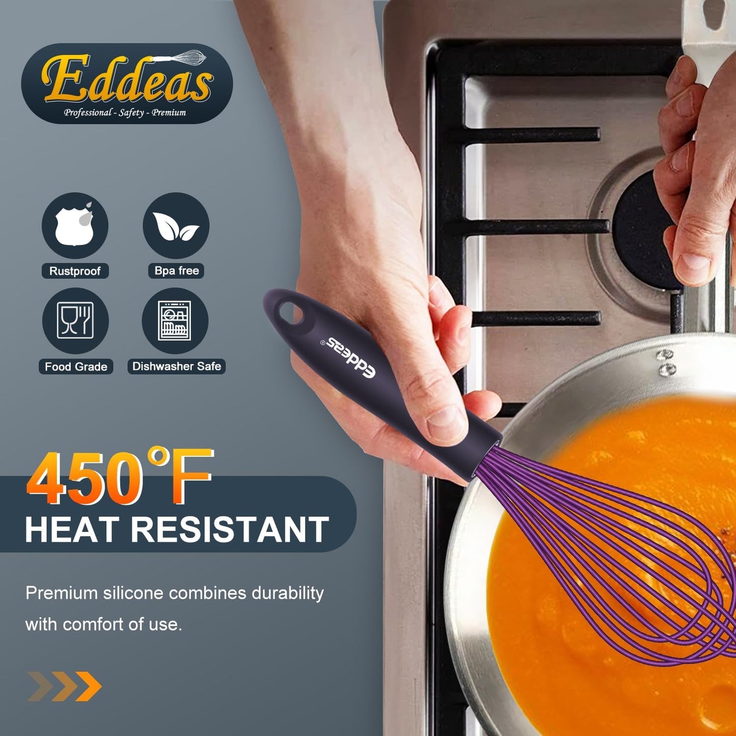 Whisks For Cooking - 500 °F Heat Resistant Silicone Whisk, Heavy Duty 7",9"&11inch Non-Scratch Balloon Kitchen Wisk tool Set, for cooking Wisking, Blending, Beating, Stirring, 3 Piece Black