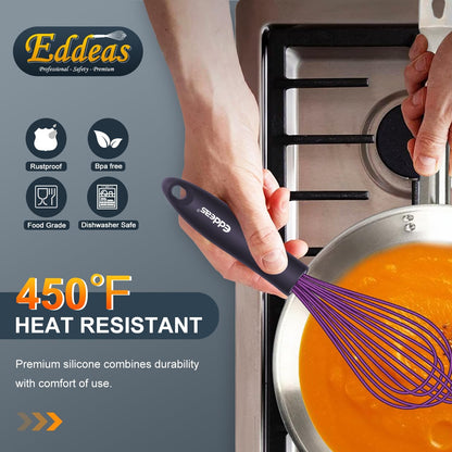 Whisks For Cooking - 500 °F Heat Resistant Silicone Whisk, Heavy Duty 7",9"&11inch Non-Scratch Balloon Kitchen Wisk tool Set, for cooking Wisking, Blending, Beating, Stirring, 3 Piece Black
