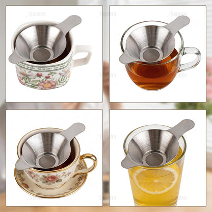 AUEAR, 2 Pack Different Size Stainless Steel Mini Strainer Fine Mesh Tea Funnel Coffee Filter with Double Handles