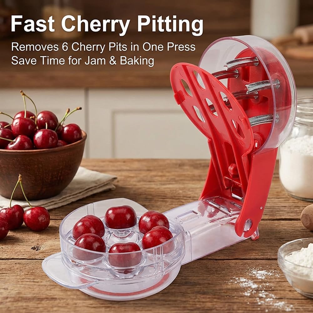 Cherry Pitter Tool, Portable Cherry Corer Pitter with Ergonomic Push Design, Pit 6 Cherries at Once, for Making Cherries Jam, Easy to Use