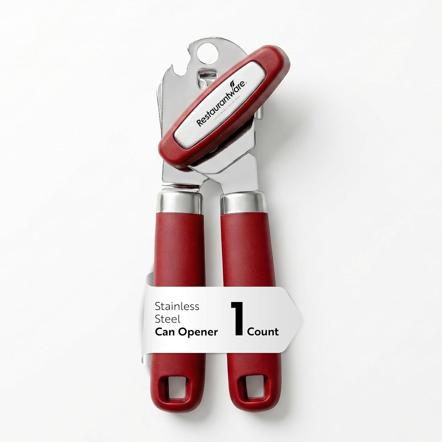 Restaurantware Comfy Grip 7.6 x 1.9 x 2.1 Inch Can Opener 1 Durable Manual Can Opener - Sharp Wheel Blade Grip Handle Mint Green Stainless Steel Hand-Held Can Opener Built-In Bottle Opener