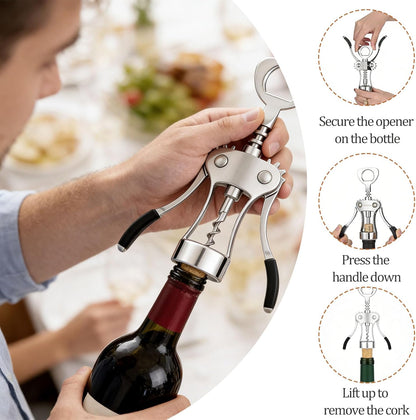 Premium Wing Wine Opener Corkscrew, Zinc Alloy Multi-Use Bottle Opener for Home & Bar
