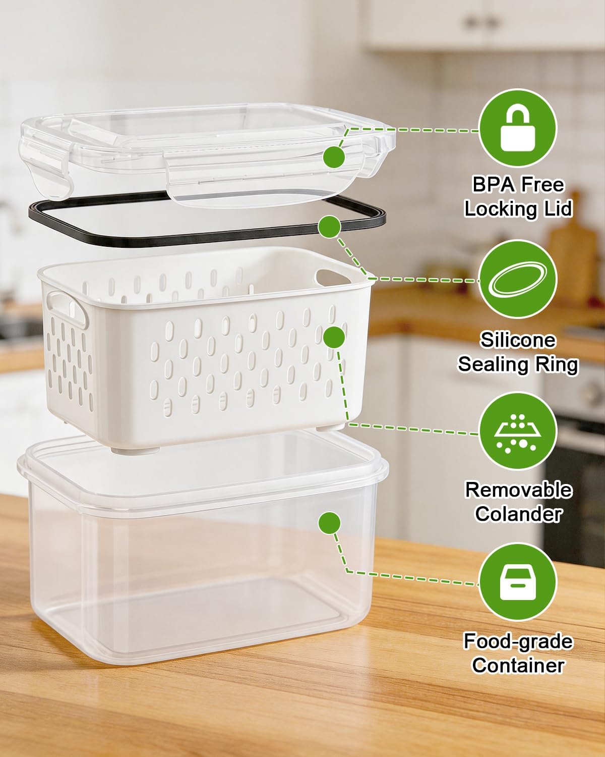 TBMAXS 5 Pack Fruit Storage Containers for Fridge Food Container with Colander Airtight BPA Free Plastic Berry Keeper Produce Vegetable Saver Bins Keep Fresh