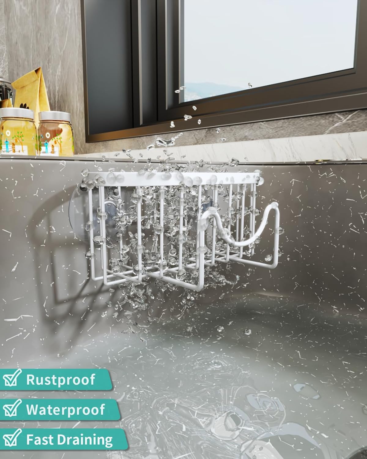 HapiRm Multifunctional Sponge Holder with Unique M-Shaped, 2 Installation Methods Kitchen Sink Caddy Organizer, Rustproof Stainless Steel Kitchen Organizers and Storage Essentials - Black