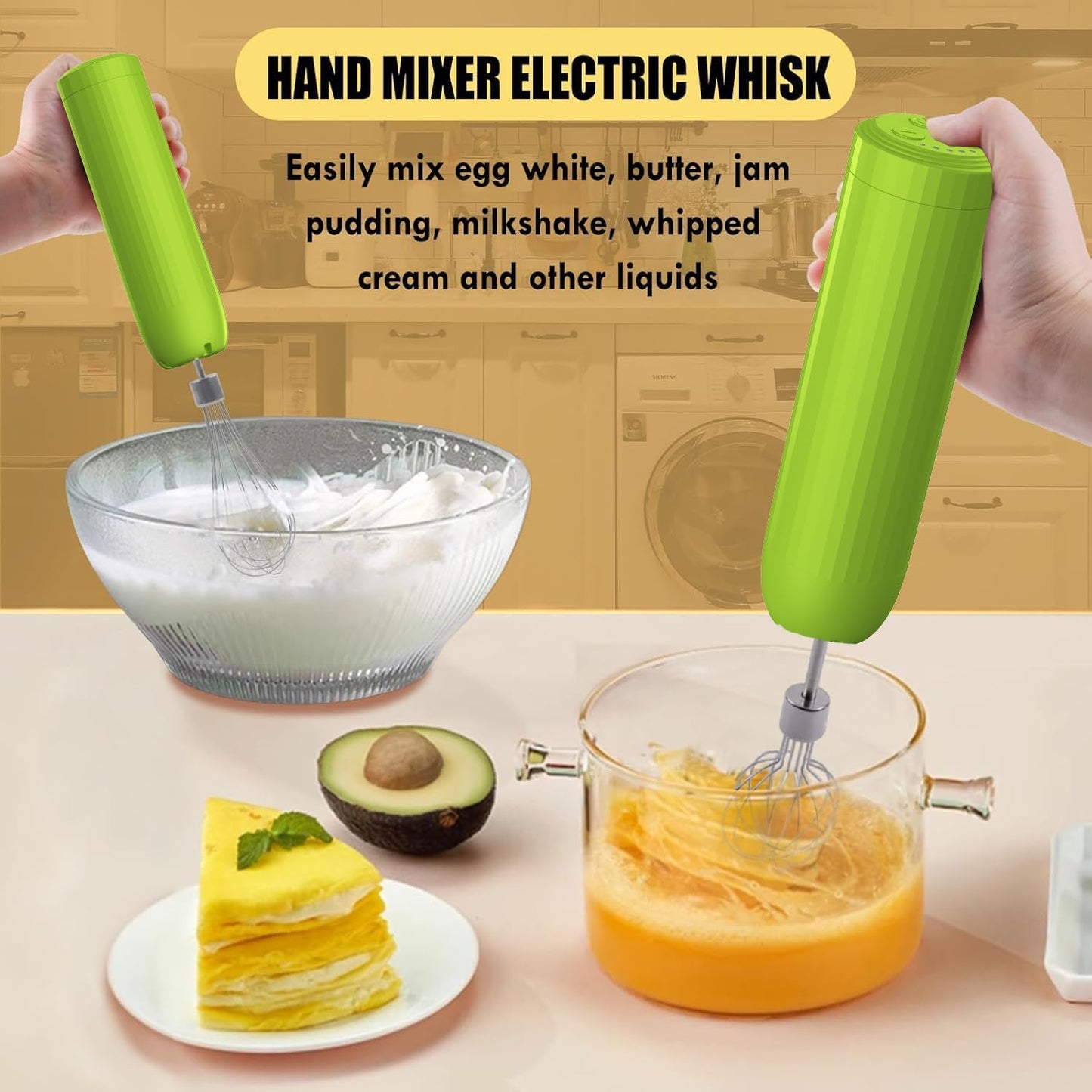 Cordless Hand Mixer MixgoII, Handheld Mixer Electric Whisk & Milk Frother, Hand Held Mini Mixers, Rechargeable Hand Mixer and Whisker, Food Processor for Cooking, Food Chopper, 4-Speed, 10Oz
