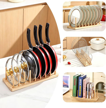 HOMQUEN Pot Lid Organizer, Sturdy Plastic Pan Lid Organizer Rack, 8 Adjustable Compartments - For Cabinet and Countertop, Pot Lids, Pans, Plates, Bowls, Cups, Cutting Boards and Books