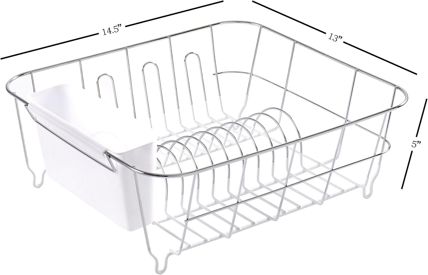 Dish Drying Rack & Cutlery Holder 2 Piece Set - Compact Sink-Fitting Dish Drainer with Rubberized Undercoating, Space-Saving Kitchen Organizer for Plates, Cups, Bowls & Utensils in Sink, Silver