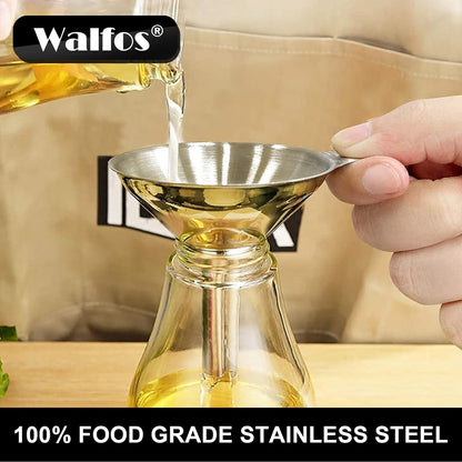 Stainless Steel Funnel, Walfos 3 Pack Kitchen Funnel with 2 Removable Strainer ＆ 1Pcs Cleaning Brush, Perfect for Transferring of Liquid, Oils, Jam, Dry Ingredients & Powder