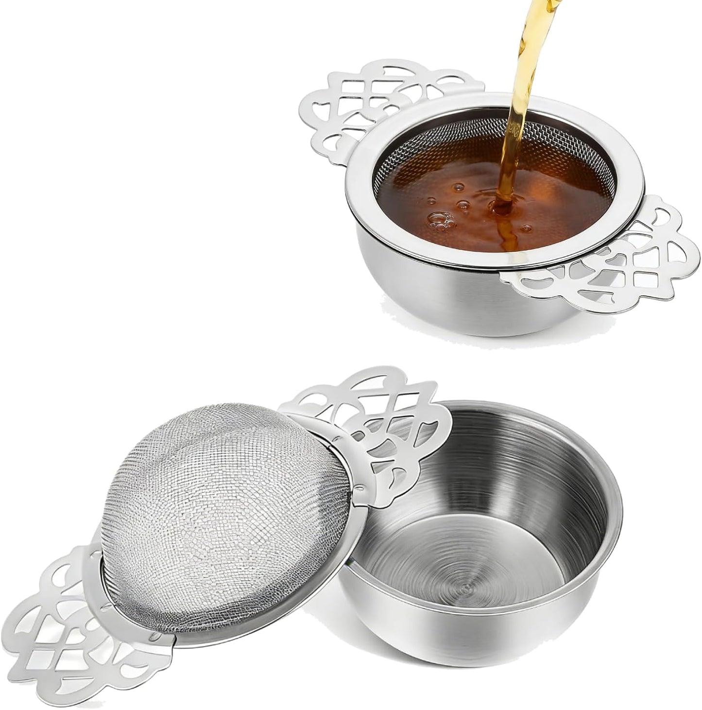 2 Pack Stainless Steel Tea Strainers, Small Fine Mesh Strainers with Bowl Fine Mesh Ball Infuser Small Strainer for Loose Tea Leaf Filter