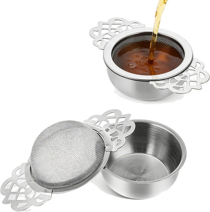 2 Pack Stainless Steel Tea Strainers, Small Fine Mesh Strainers with Bowl Fine Mesh Ball Infuser Small Strainer for Loose Tea Leaf Filter