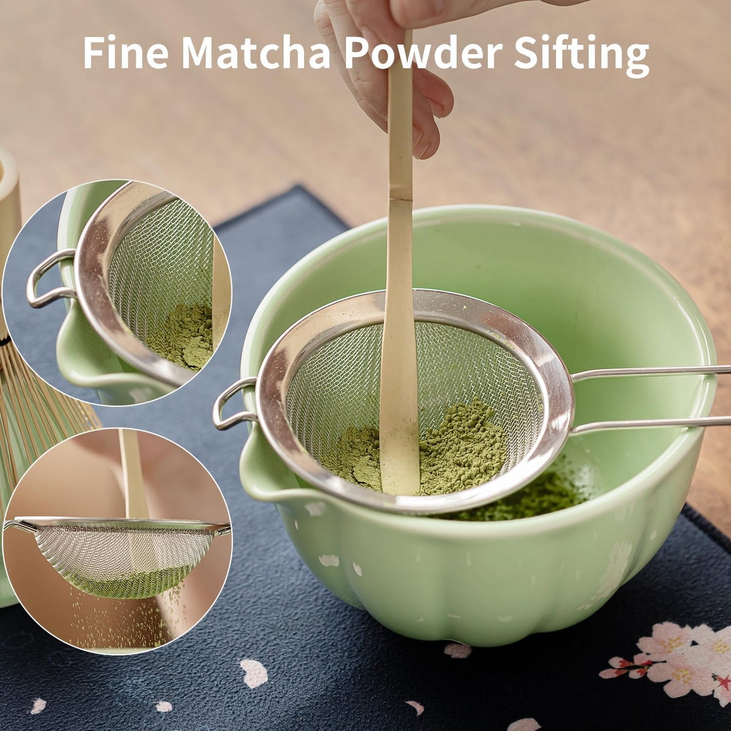 8 Pcs Matcha Whisk Set - HTRCXB Matcha Set with Ceramic Bowl, Bamboo Whisk & Holder, Scoop, Sifter, Measuring Spoon, Scoop Rest & Tea Towel, Complete Gift Kit for Beginners & Tea Lovers