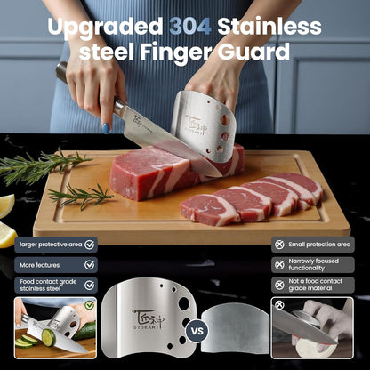 SYOKAMI Finger Guards for Cutting Food, Protects Women’s Fingers and Nails, Ideal Gift for Her, Mom or Wife, 2 Stainless Steel Finger Protectors with Herb Stripper, Adjustable Size