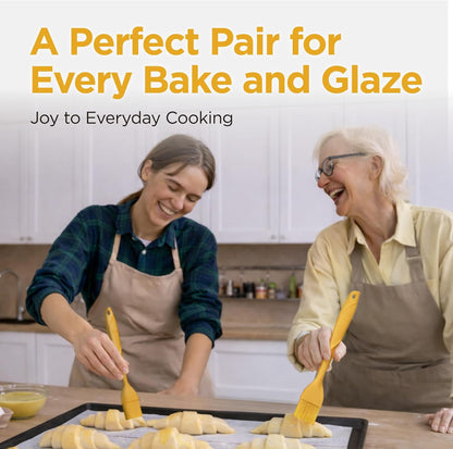 Kitchen Mama WaltzGrip Platinum Silicone Basting Pastry Brush: Set of 2 Heat-Resistant Brushes Utensils for Cooking, Baking, Grilling, Barbecue, and Spreading Oil, Butter, Egg (Yellow)